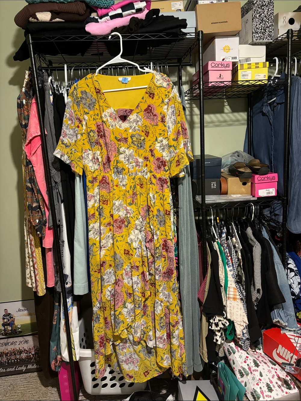 entro Yellow Floral Midi Dress with Pink & White Blooms
